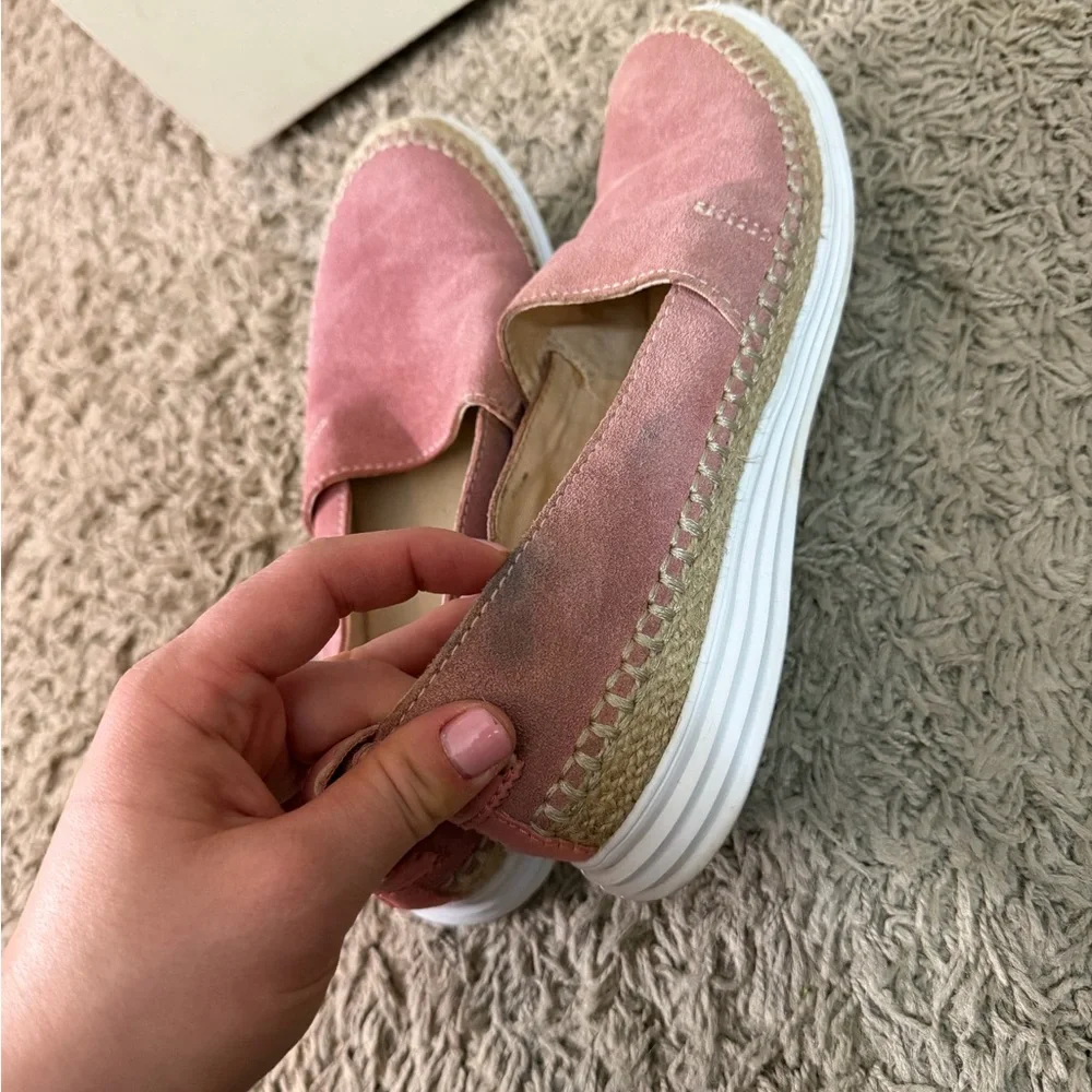 Cole Haan Pink Suede Platform Espadrille Slip-Ons